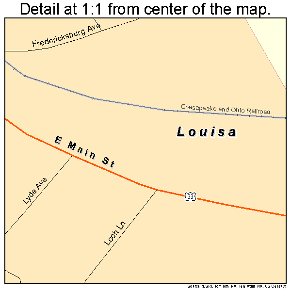 Louisa, Virginia road map detail