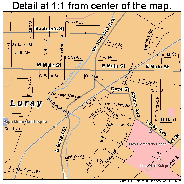 Luray, Virginia road map detail