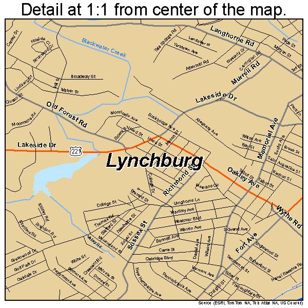 Lynchburg, Virginia road map detail