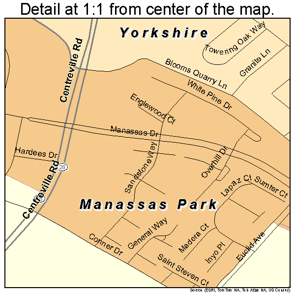 Manassas Park, Virginia road map detail