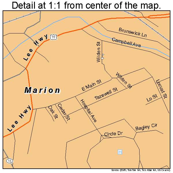 Marion, Virginia road map detail