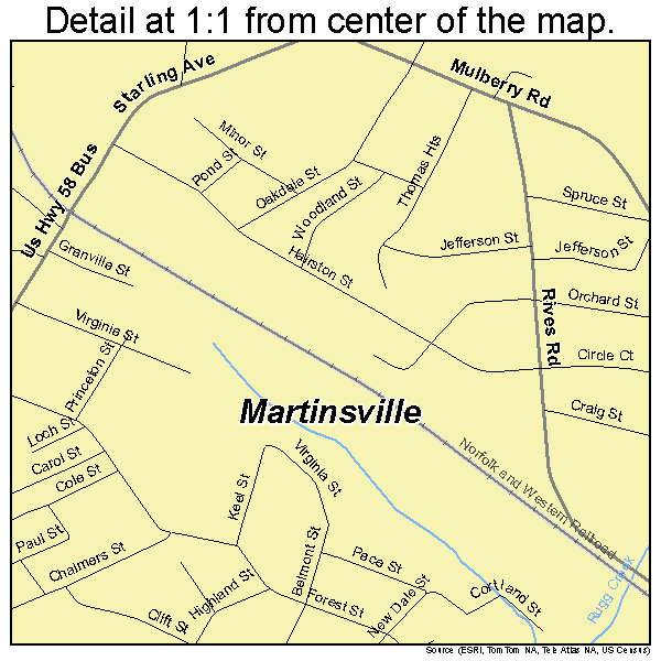 Martinsville, Virginia road map detail