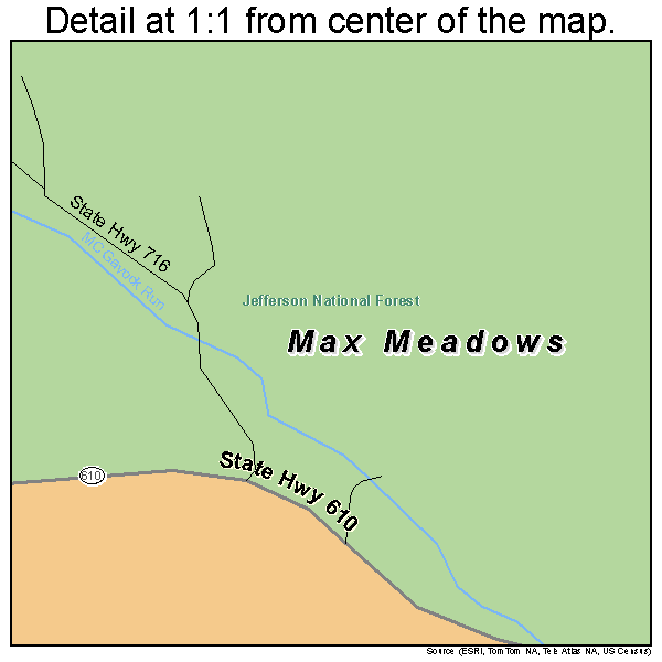 Max Meadows, Virginia road map detail