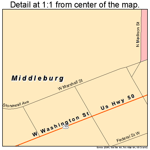 Middleburg, Virginia road map detail