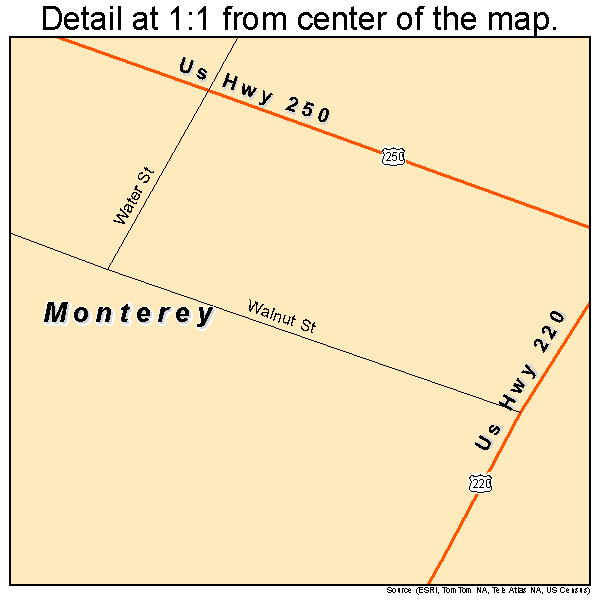 Monterey, Virginia road map detail