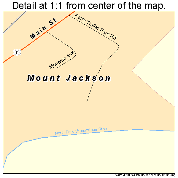 Mount Jackson, Virginia road map detail