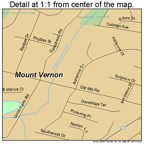 Mount Vernon, Virginia road map detail