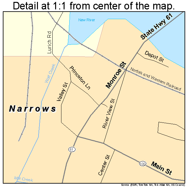 Narrows, Virginia road map detail
