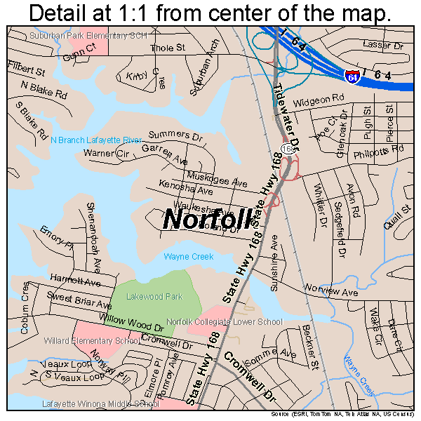 Norfolk, Virginia road map detail