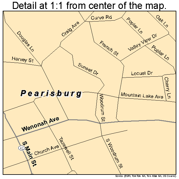 Pearisburg, Virginia road map detail