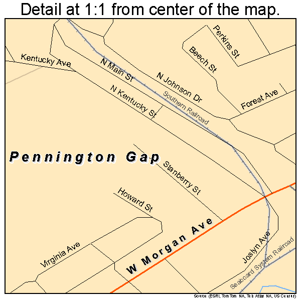 Pennington Gap, Virginia road map detail