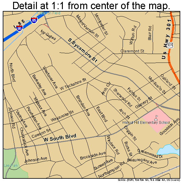 Petersburg, Virginia road map detail
