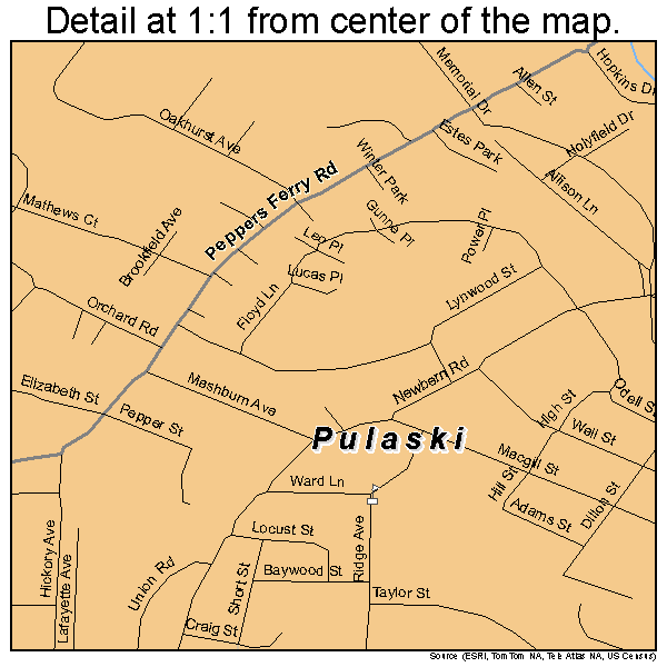 Pulaski, Virginia road map detail