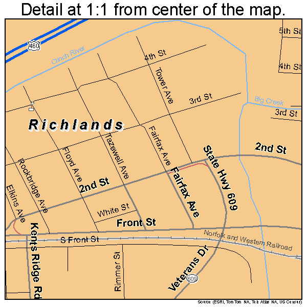 Richlands, Virginia road map detail
