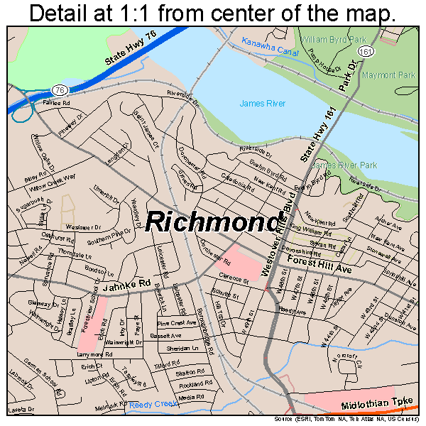 Richmond, Virginia road map detail