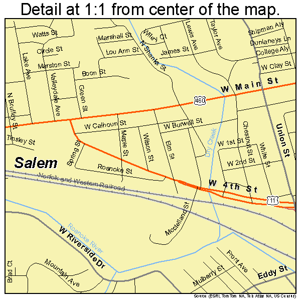 Salem, Virginia road map detail