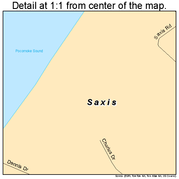 Saxis, Virginia road map detail