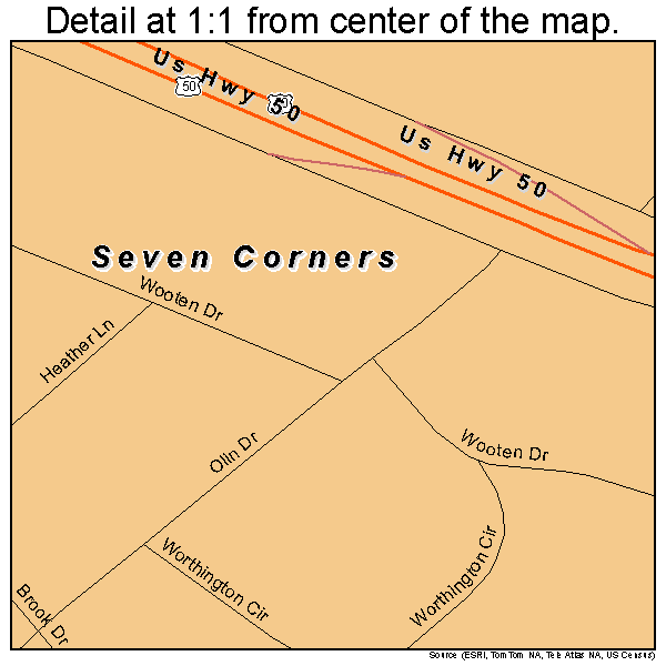 Seven Corners, Virginia road map detail