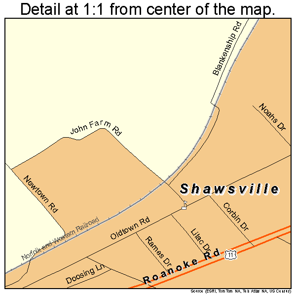 Shawsville, Virginia road map detail