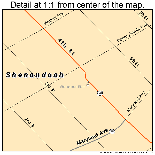 Shenandoah, Virginia road map detail