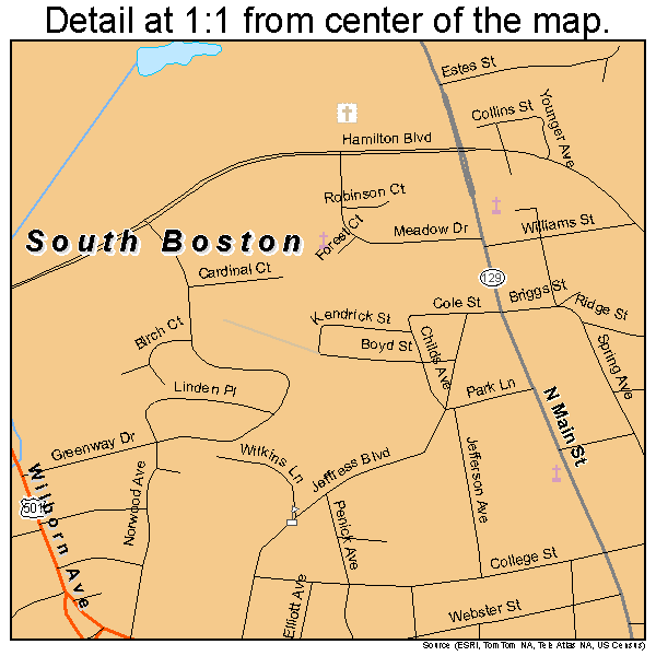 South Boston, Virginia road map detail