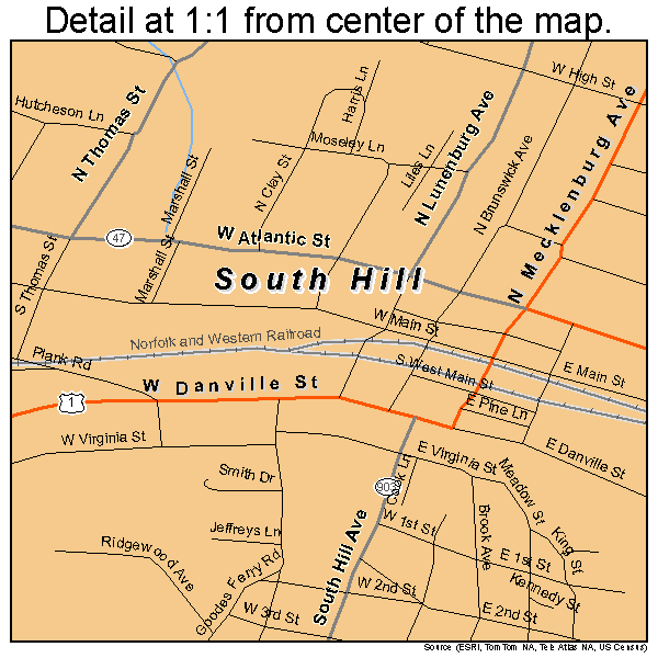South Hill, Virginia road map detail