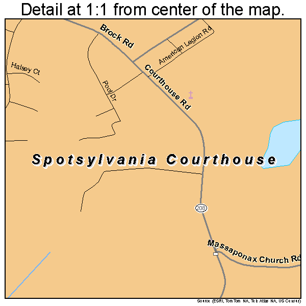 Spotsylvania Courthouse, Virginia road map detail