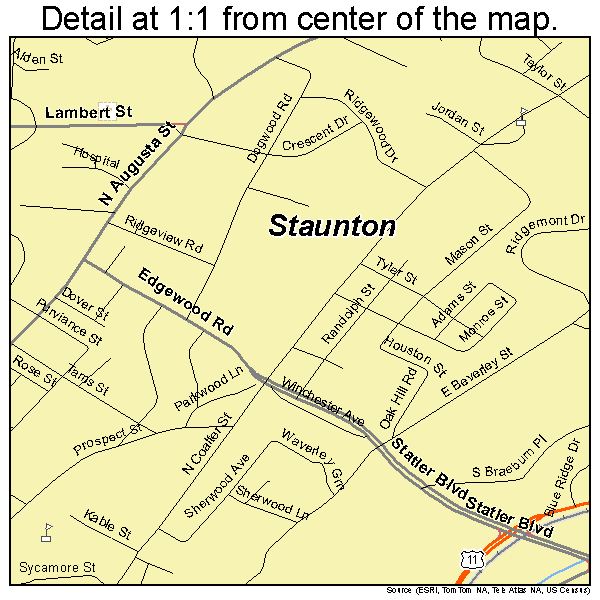 Staunton, Virginia road map detail