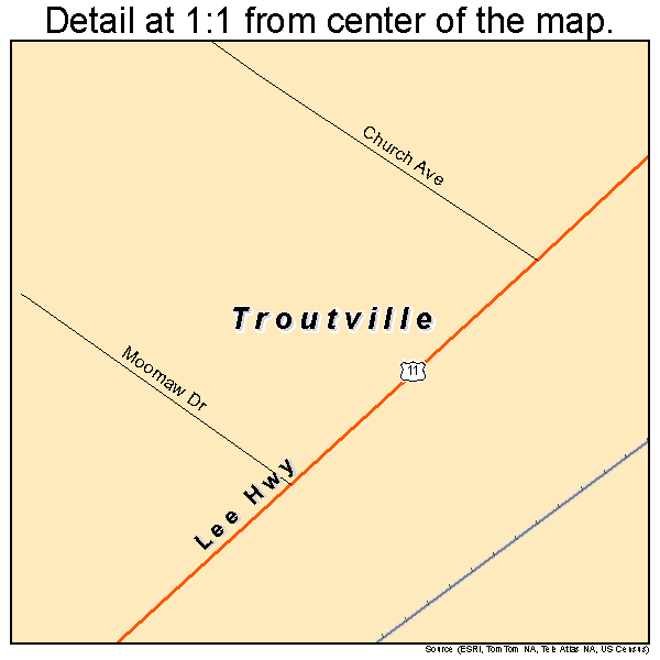 Troutville, Virginia road map detail