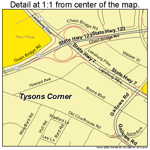Tysons Corner, Virginia road map detail