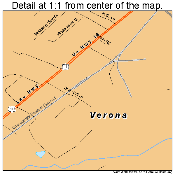 Verona, Virginia road map detail