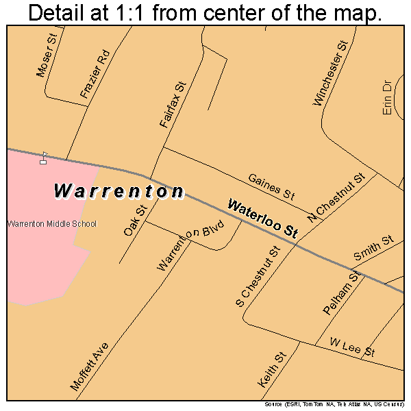 Warrenton, Virginia road map detail
