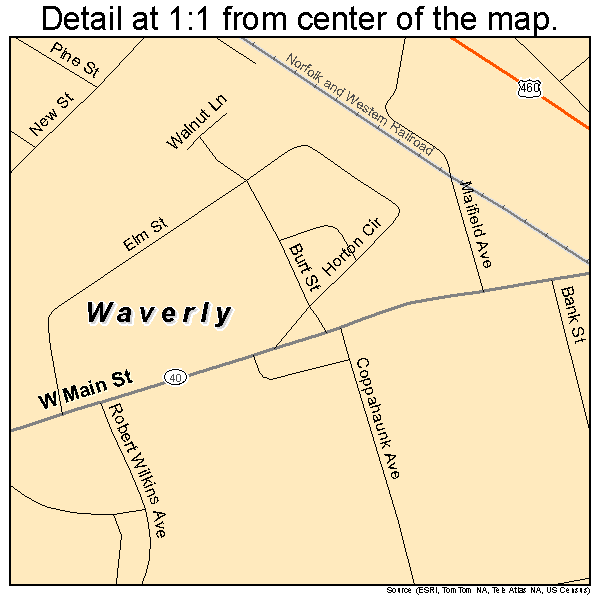 Waverly, Virginia road map detail