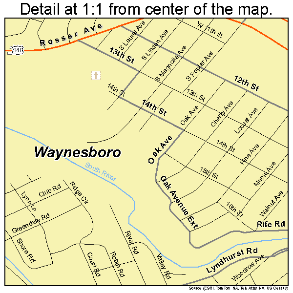 Waynesboro, Virginia road map detail