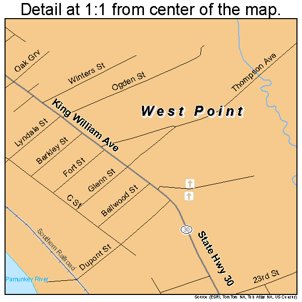 West Point, Virginia road map detail