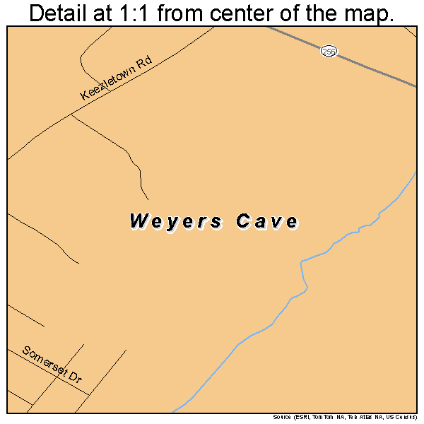 Weyers Cave, Virginia road map detail