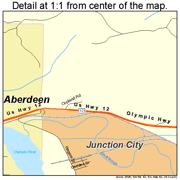 Aberdeen, Washington road map detail