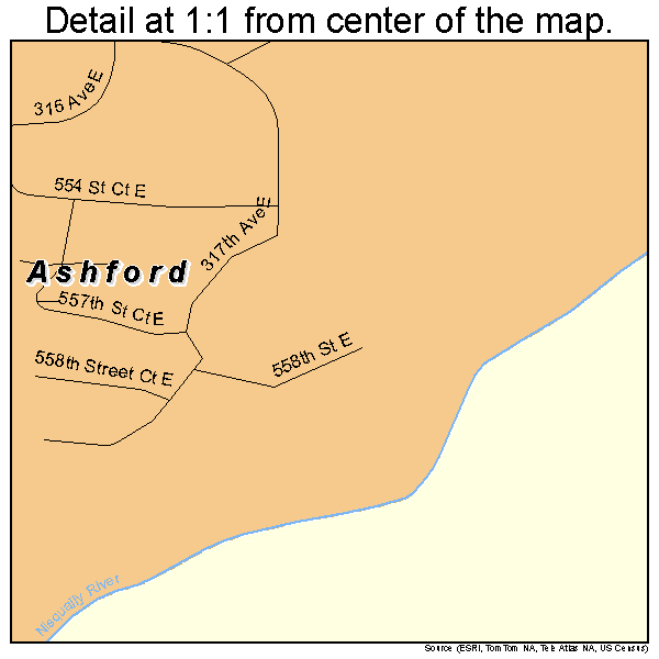 Ashford, Washington road map detail