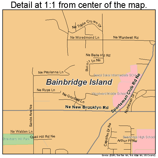 Bainbridge Island, Washington road map detail