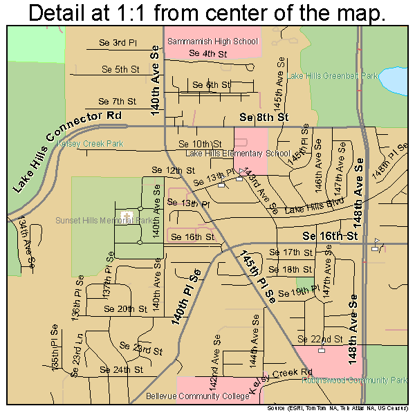Bellevue, Washington road map detail