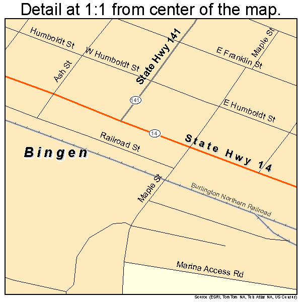 Bingen, Washington road map detail