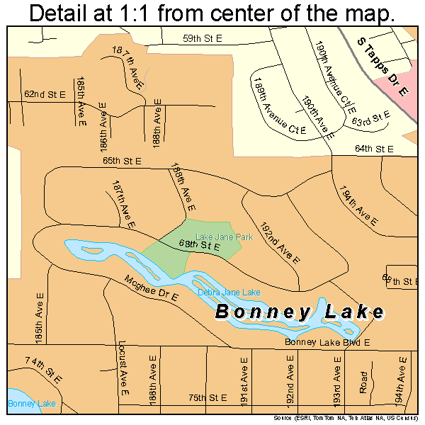 Bonney Lake, Washington road map detail