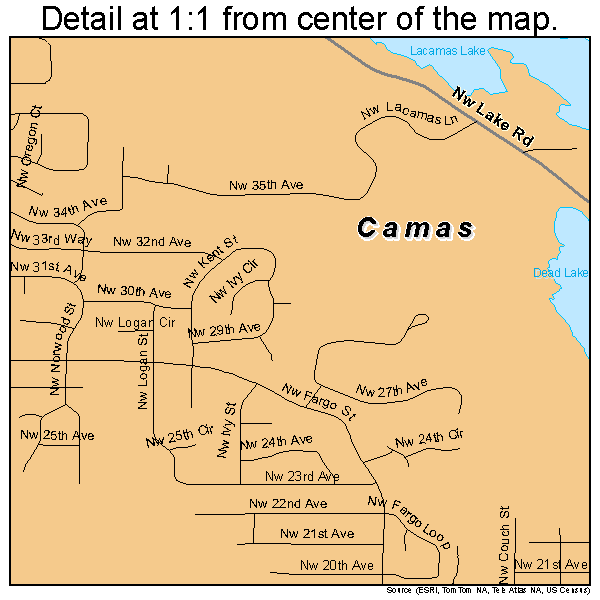 Camas, Washington road map detail