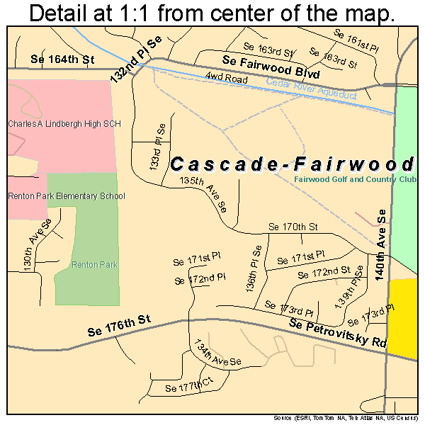 Cascade-Fairwood, Washington road map detail