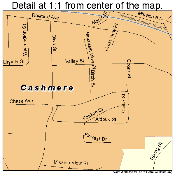 Cashmere, Washington road map detail