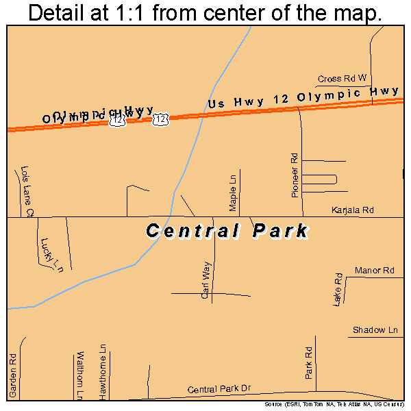 Central Park, Washington road map detail