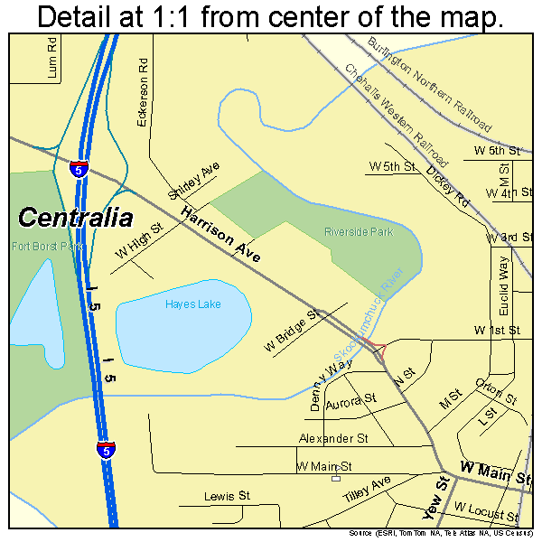 Centralia, Washington road map detail