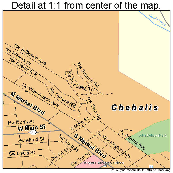 Chehalis, Washington road map detail