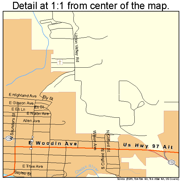 Chelan, Washington road map detail