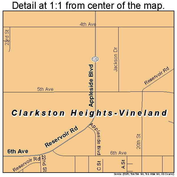 Clarkston Heights-Vineland, Washington road map detail